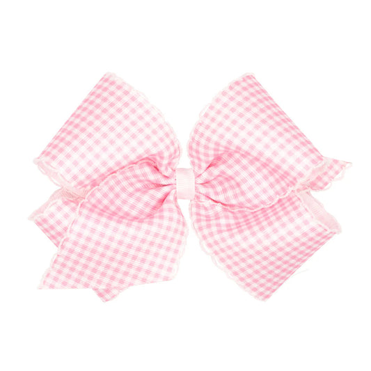 Wee Ones King Gingham Grosgrain Hair Bow with Moonstitch Edge- Pearl