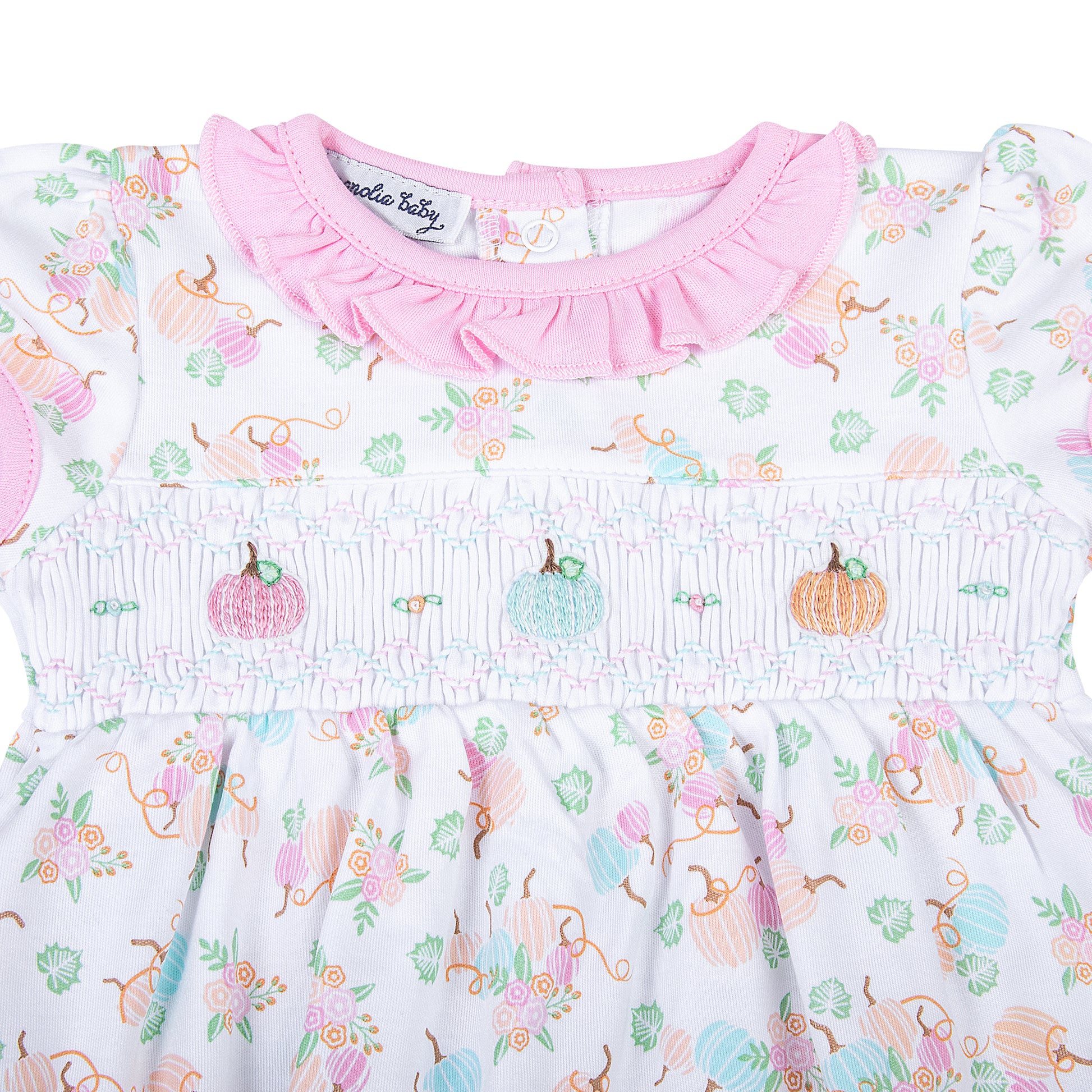 Magnolia Baby Pumpkin Blush Smocked Printed Bubble