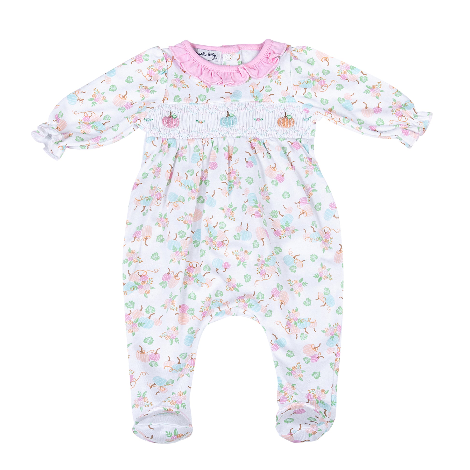 Magnolia Baby Pumpkin Blush Smocked Printed Footie