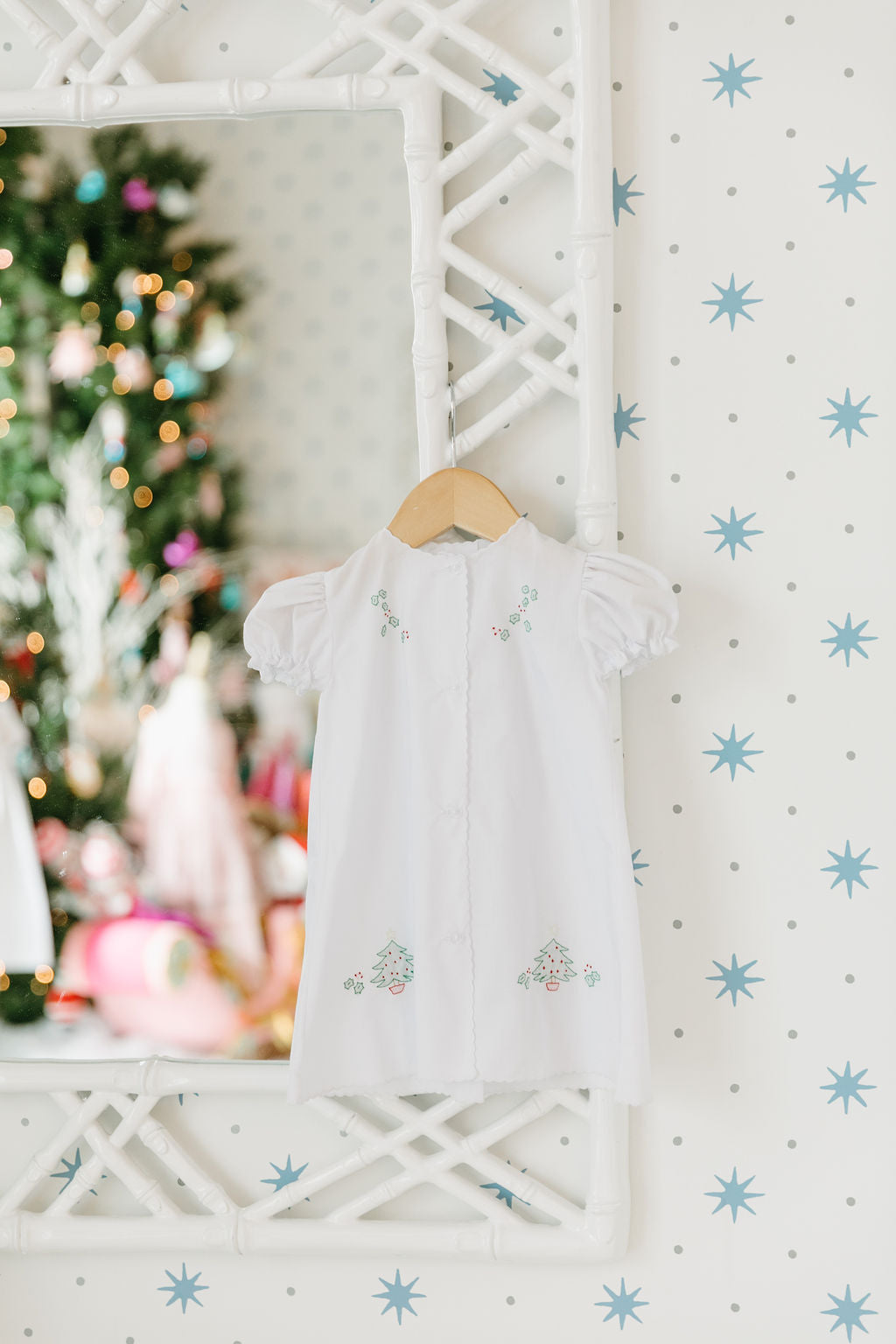 White Day Gown With Christmas Trees
