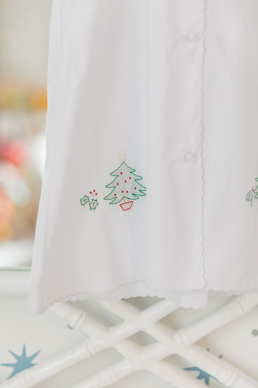 White Day Gown With Christmas Trees