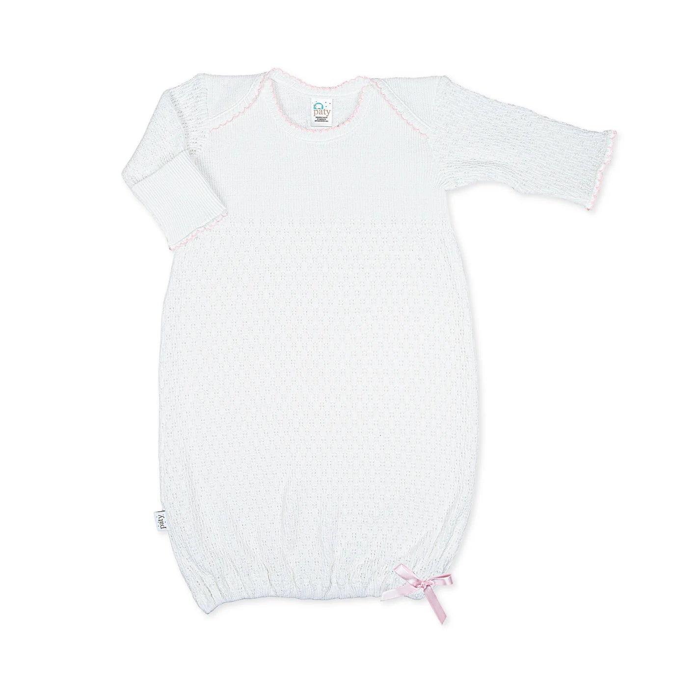 Paty Knit Overlap Shoulder Gown- Pink With Bow 