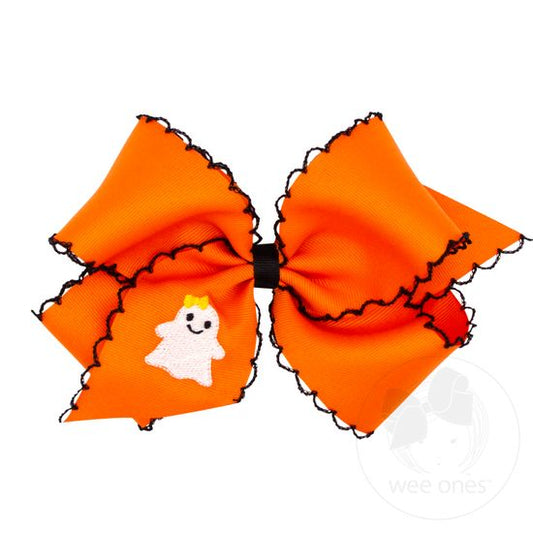 King Moonstitch Embroidered Ghost Hair Bow- Orange