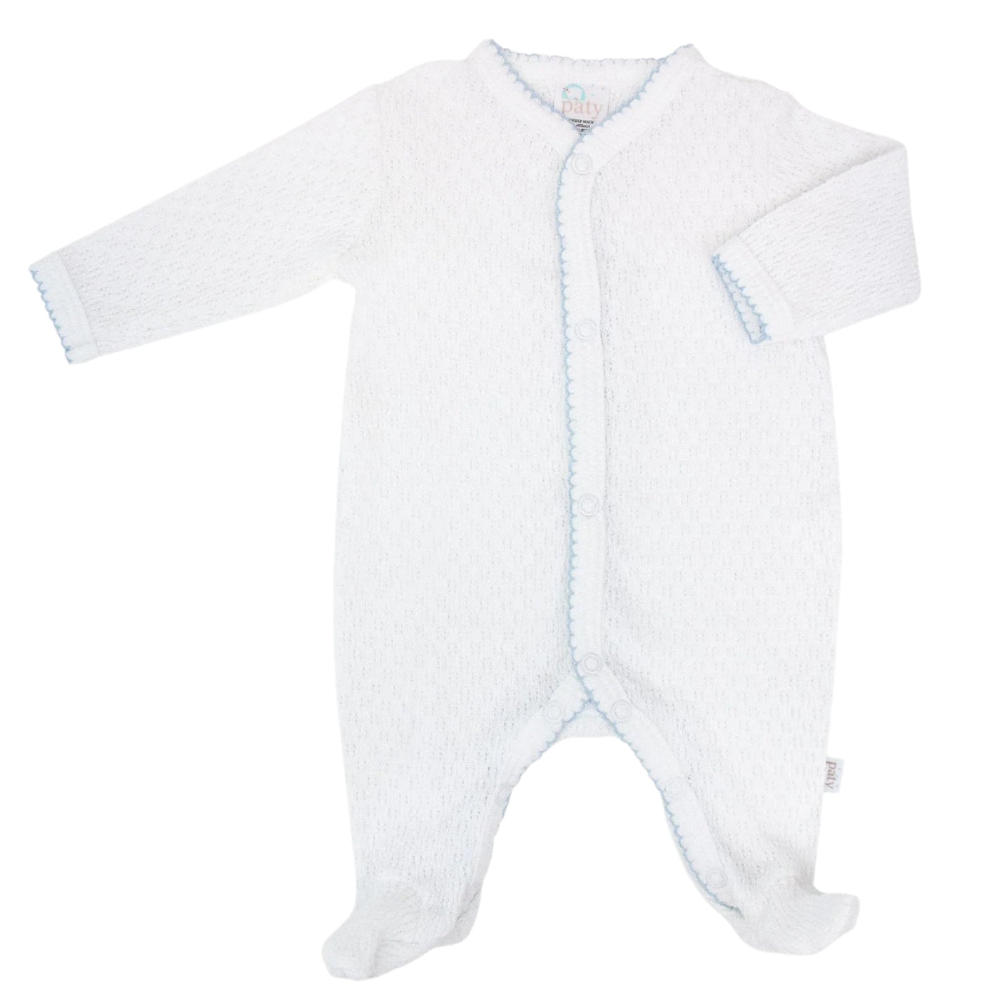 Paty Knit Footie- Blue Trim