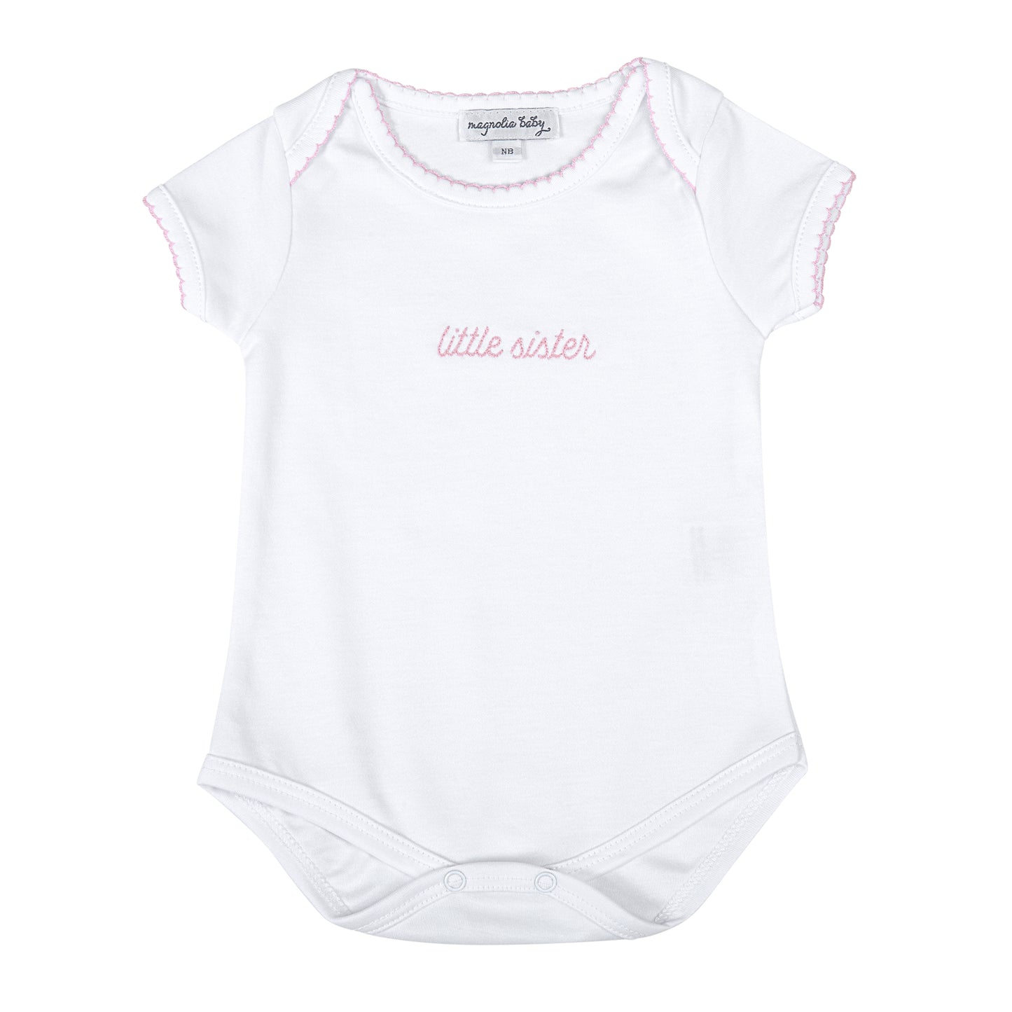 Magnolia Baby Little Sister Embroidered Short Sleeve Bodysuit