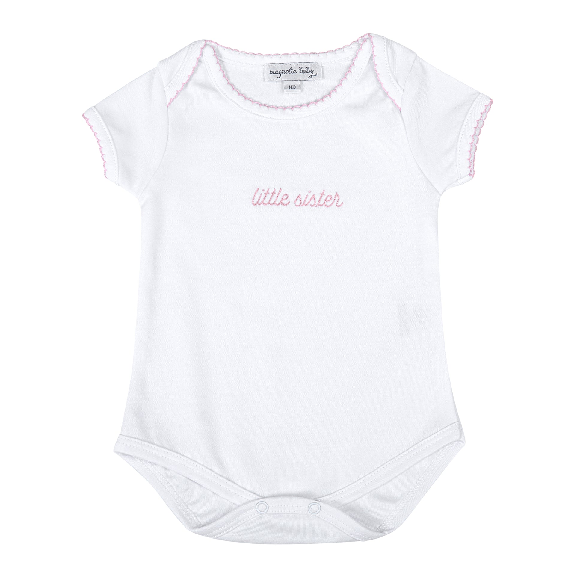 Magnolia Baby Little Sister Embroidered Short Sleeve Bodysuit