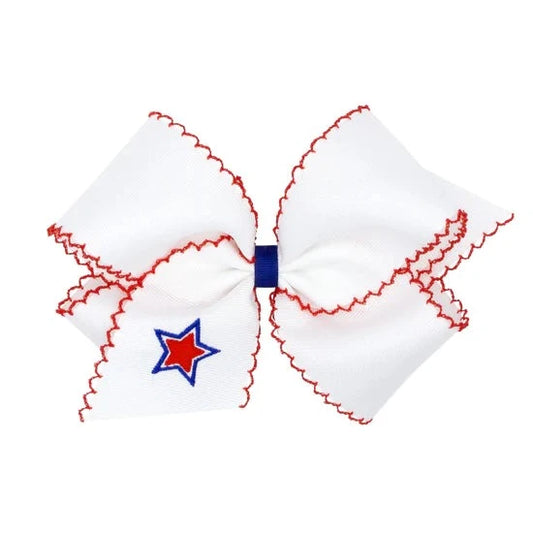 Wee Ones King Grosgrain Hair Bow With Moonstitch Edging- Star