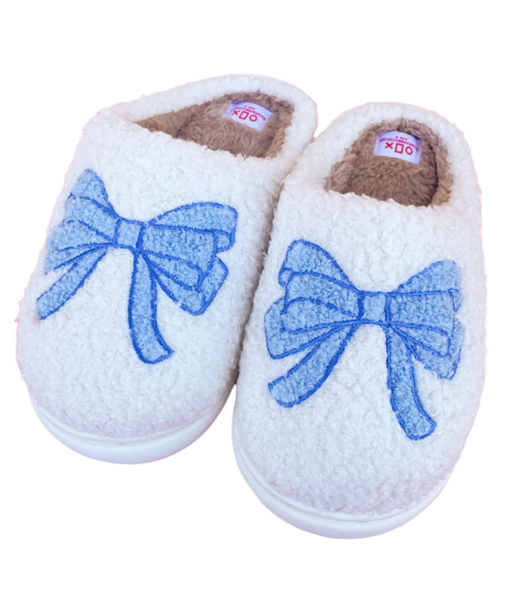 Rock Paper Scissors Blue Bow Slippers