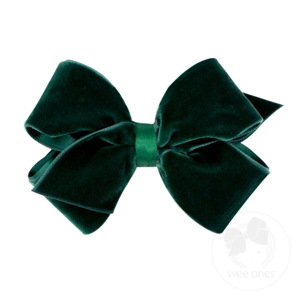 Wee Ones Small Classic Velvet Bow- Forest Green