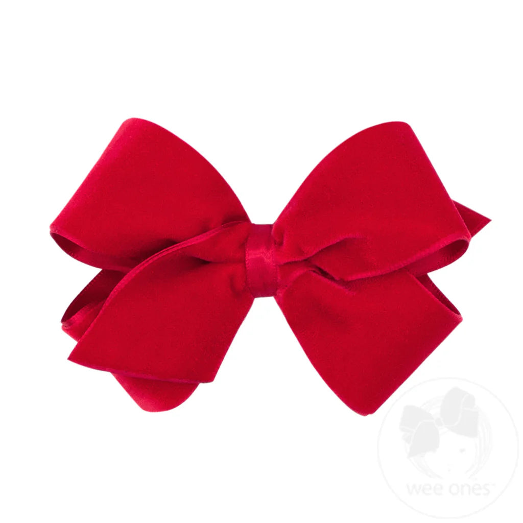 Wee Ones Small Classic Velvet Bow- Red