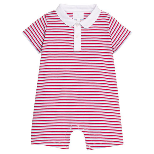 Little English Peter Pan Polo Romper- Americana Stripe