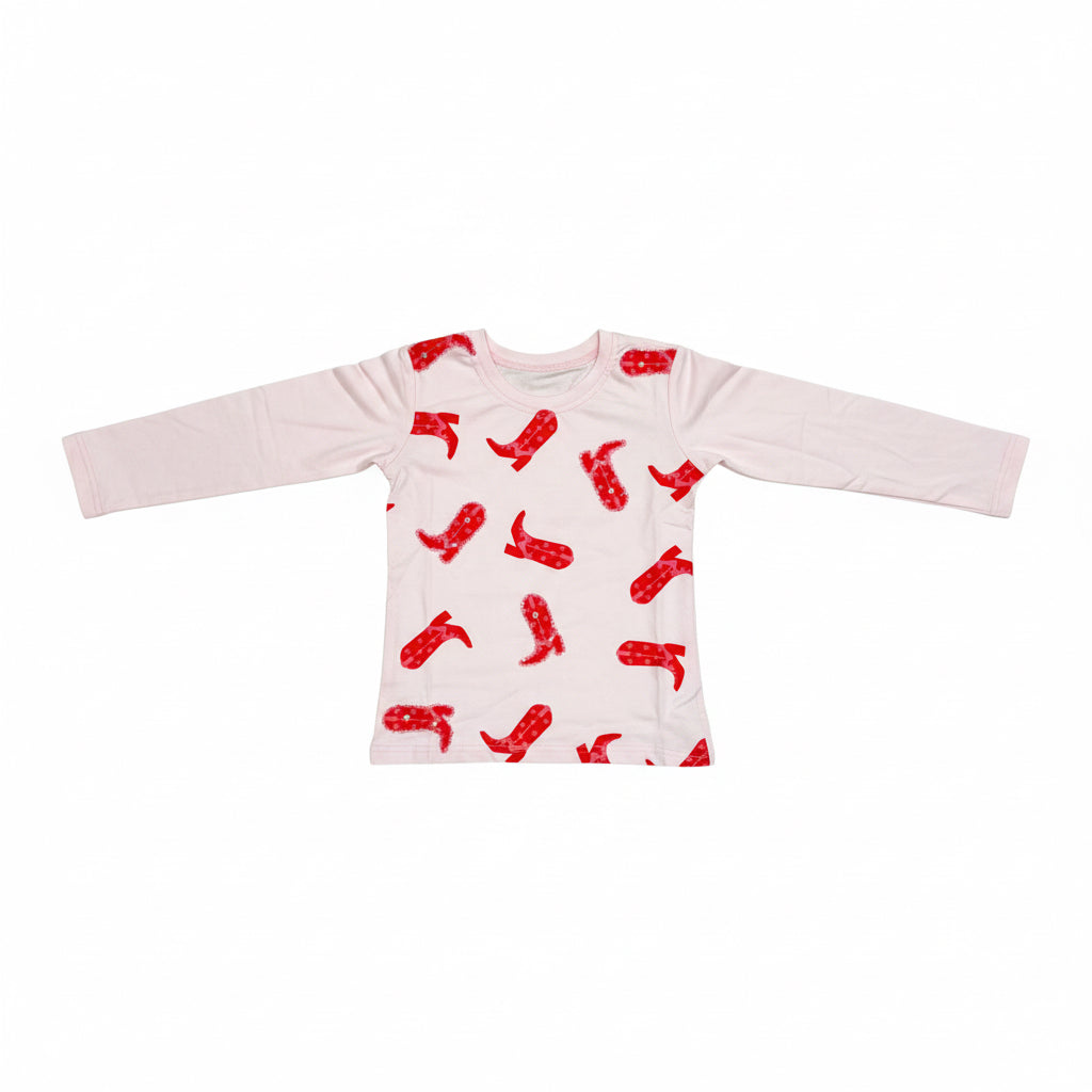 Haven Girl Tween Clothing pink long sleeve shirt with boots and sequins 