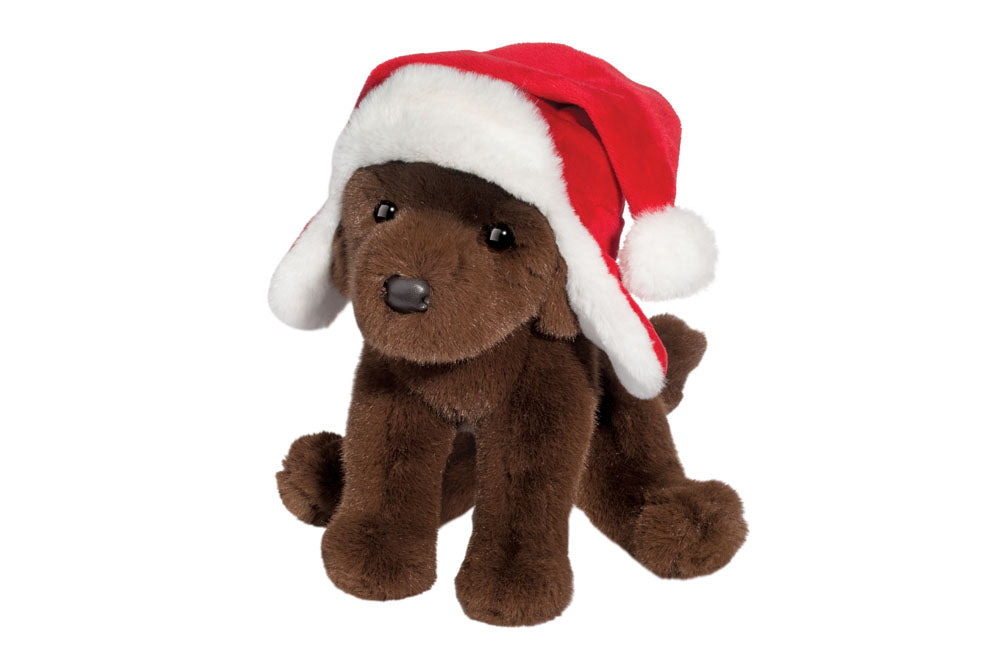 Douglas Chocolate Lab With Santa Bomber Hat