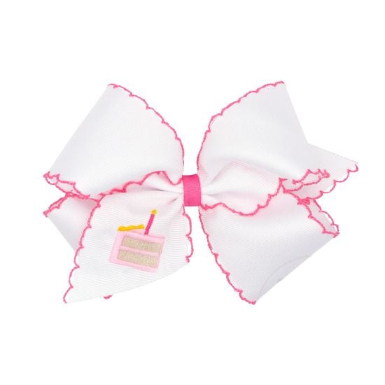 Wee Ones King Grosgrain Hair Bow With Moonstitch Edge- Birthday Cake