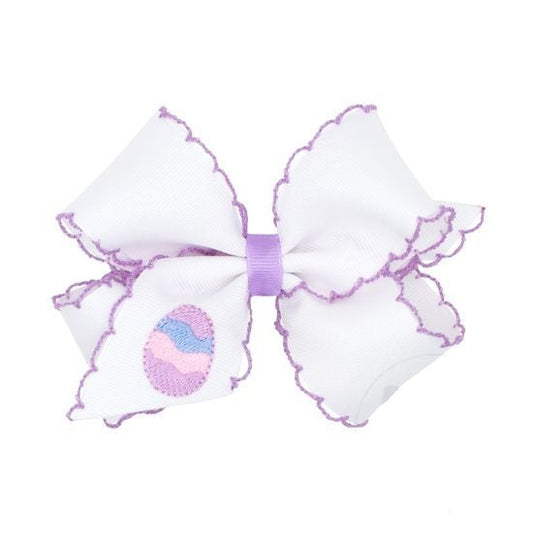 Wee Ones Medium Grosgrain Bow With Moonstitch Edge- Egg