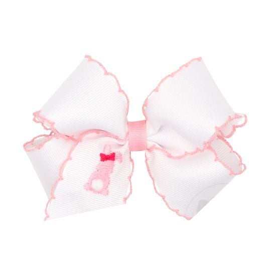 Wee Ones Medium Grosgrain Bow With Moonstitch Edge- Pink Bunny