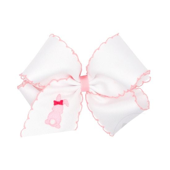 Wee Ones King Grosgrain Hair Bow With Moonstitch Edge- Pink Bunny