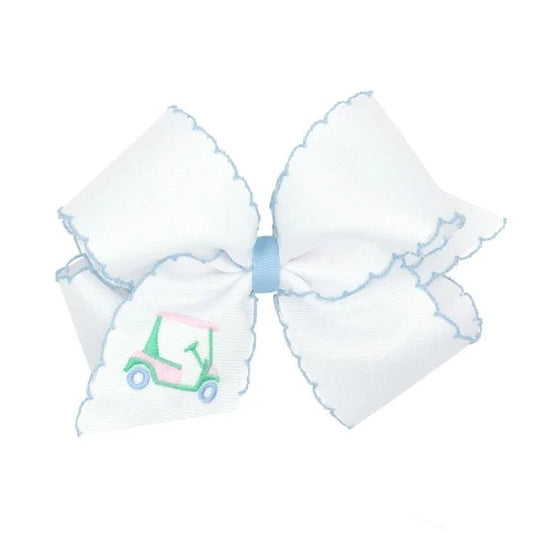 Wee Ones King Grosgrain Hair Bow With Moonstitch Edge- Golf Cart