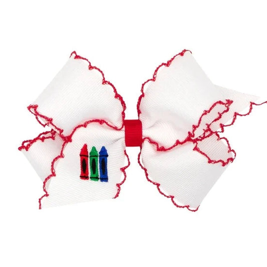 Wee Ones Medium Grosgrain Hair Bow With Moonstitch Edge- Red Crayon