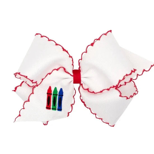 Wee Ones King Grosgrain Hair Bow With Moonstitch Edging- Red Crayon