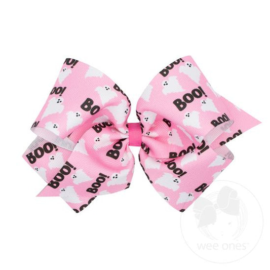 Wee Ones King Halloween Pink Boo Ghost Printed Bow