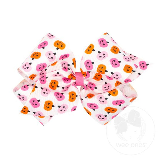 Wee Ones King Halloween Pink Jack-O-Lantern Printed Bow