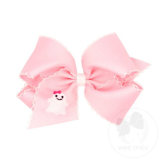 Wee Ones King Moonstitch Embroidered Ghost Hair Bow- Pink