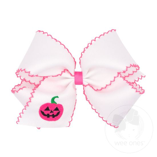 Wee Ones King Moonstitch Embroidered Jack-O-Lantern Hair Bow