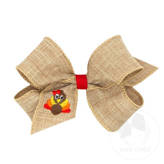 Wee Ones Medium Linen Turkey Hair Bow