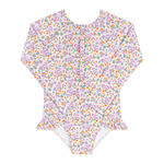 Minnow Girls Orchid Floral Front Zip Rashguard One Piece