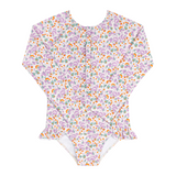 Minnow Girls Orchid Floral Front Zip Rashguard One Piece