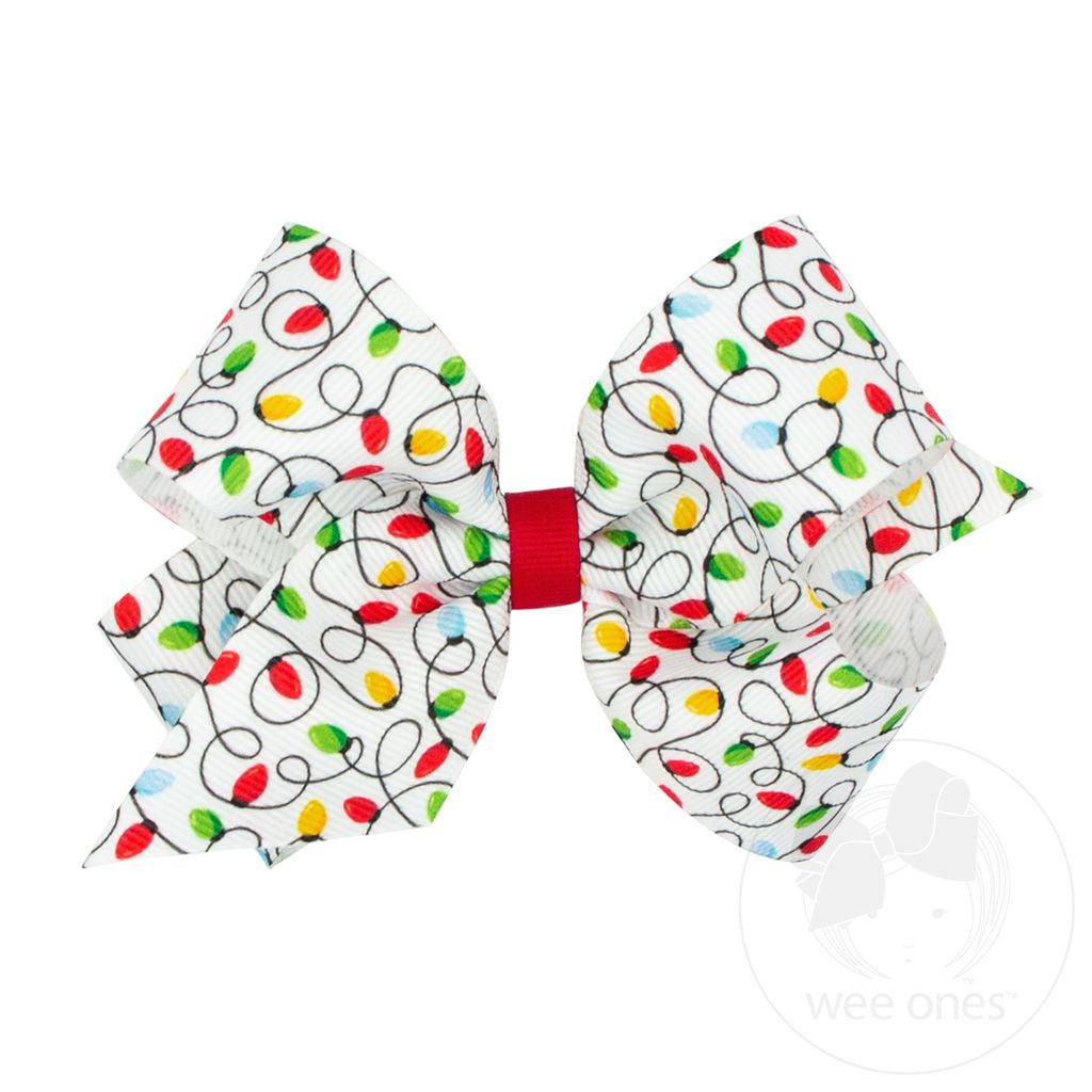 Wee Ones Medium Holiday Printed Hair Bow - Lights