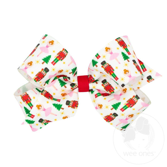 Wee Ones Medium Holiday Printed Hair Bow - Nutcracker