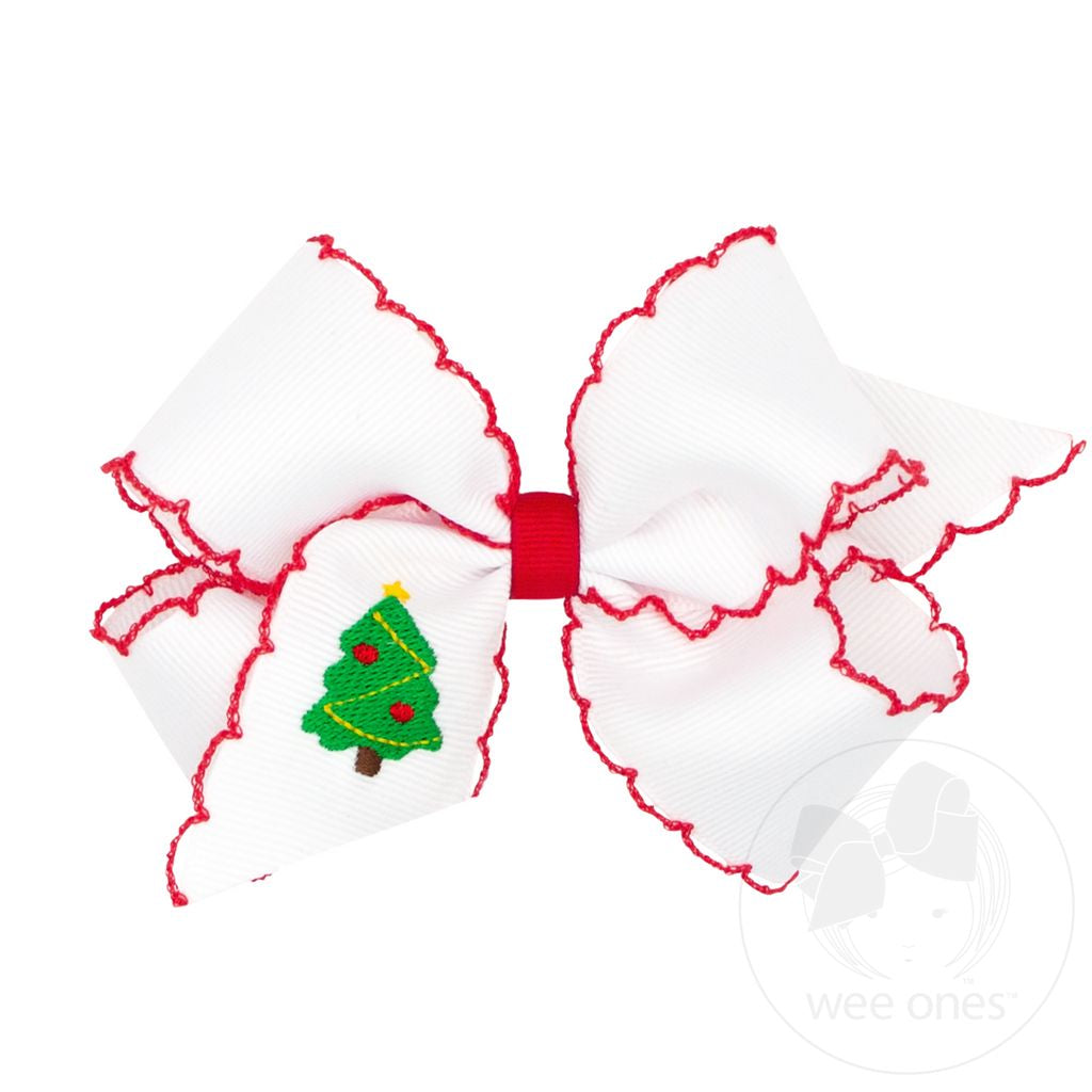 Wee Ones Medium Grosgrain Hair Bow With Moonstitch Edge- Tree