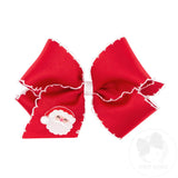 King Red Grosgrain Hair Bow with Moonstitch Edge - Santa