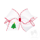 Wee Ones King White Grosgrain Hair Bow with Moonstitch Edge - Tree