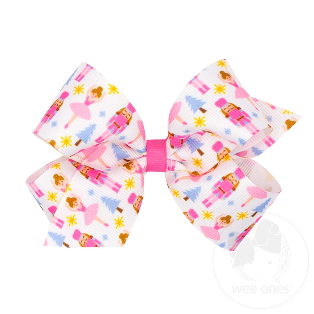 Wee Ones Medium Holiday Printed Hair Bow - Pink Nutcracker