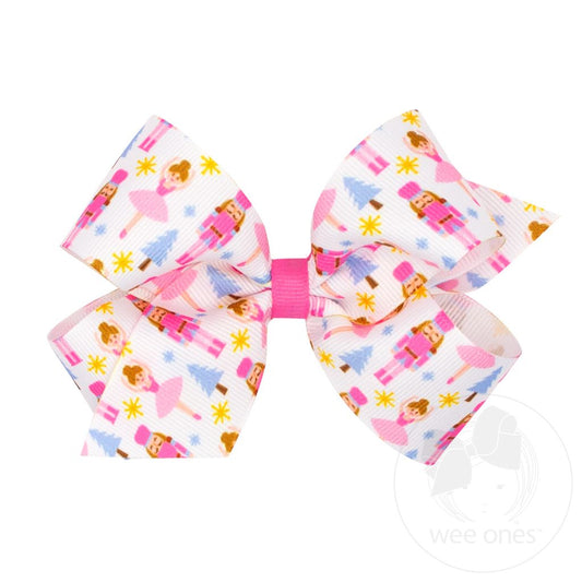 Wee Ones Medium Holiday Printed Hair Bow - Pink Nutcracker