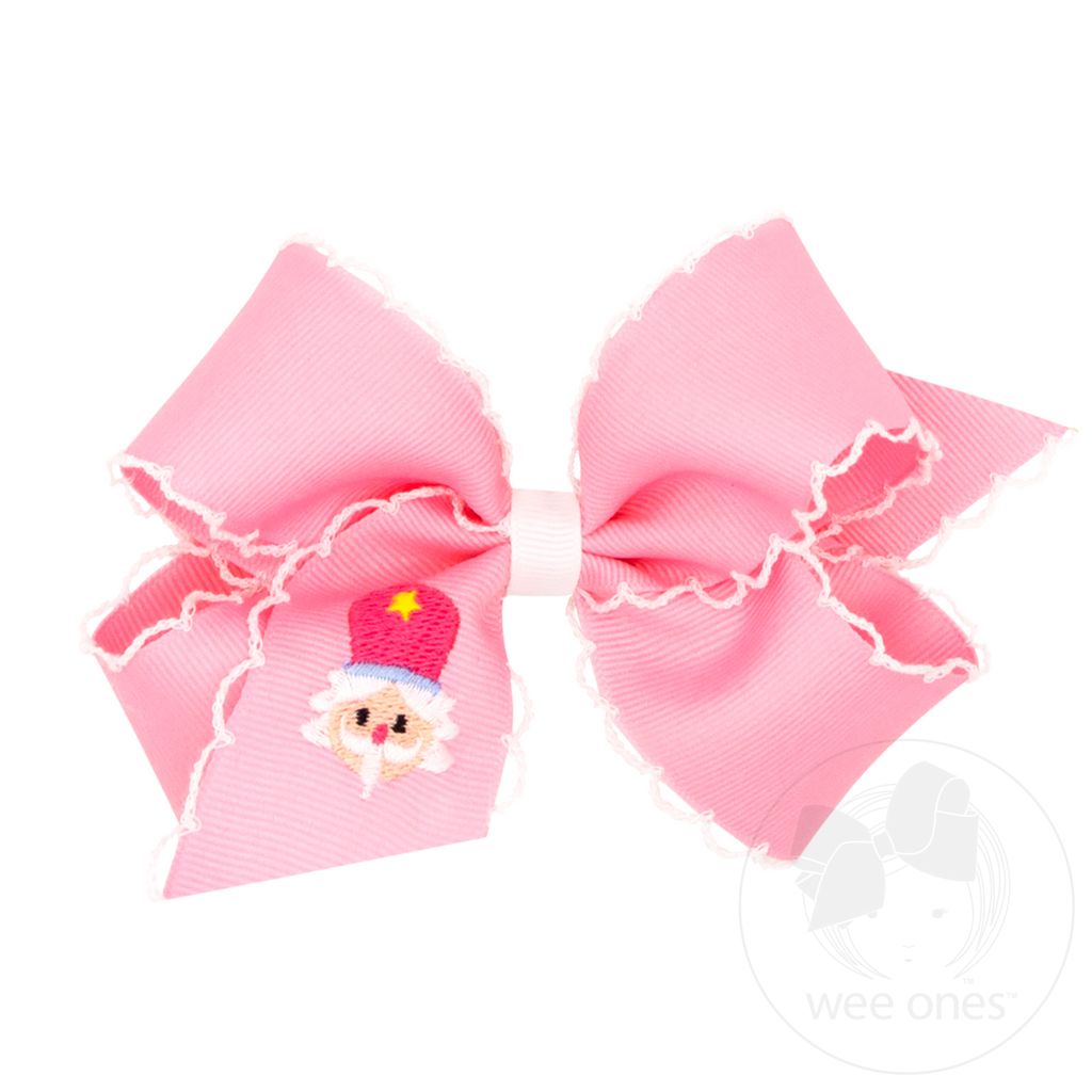 Wee Ones Medium Pink Grosgrain Hair Bow with Moonstitch Edge - Nutcracker