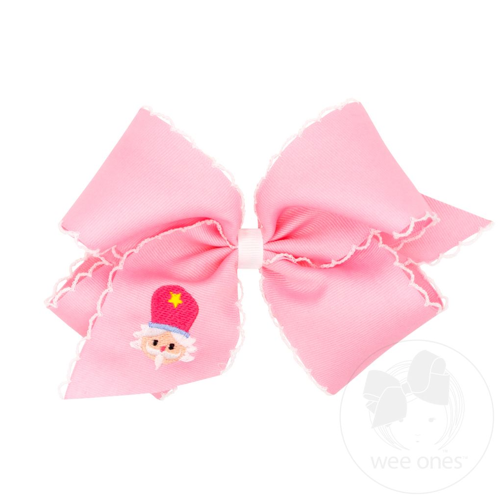 Wee Ones King Grosgrain Hair Bow with Pink Moonstitch Edge - Tree