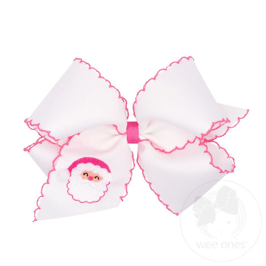 Wee Ones King Grosgrain Hair Bow with Pink Moonstitch Edge - Santa