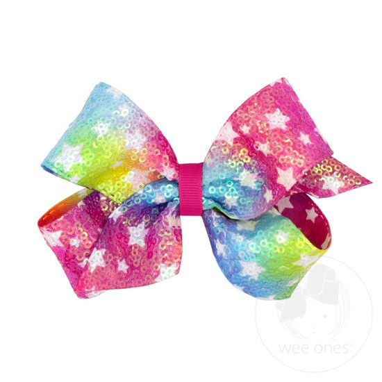 Wee Ones Medium Ombre Star Printed Sequin Hair Bow