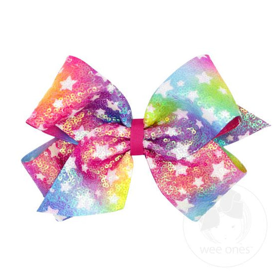 Wee Ones King Ombre Star Printed Sequin Hair Bow