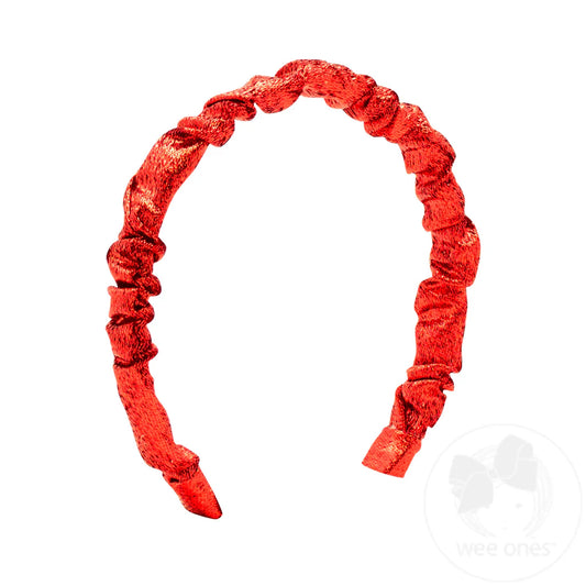 Wee Ones Metallic Lame Ruffle Headband- Red