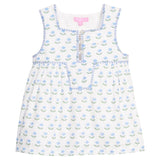 Bisby Keystone Top- Blue Tulip Block Print