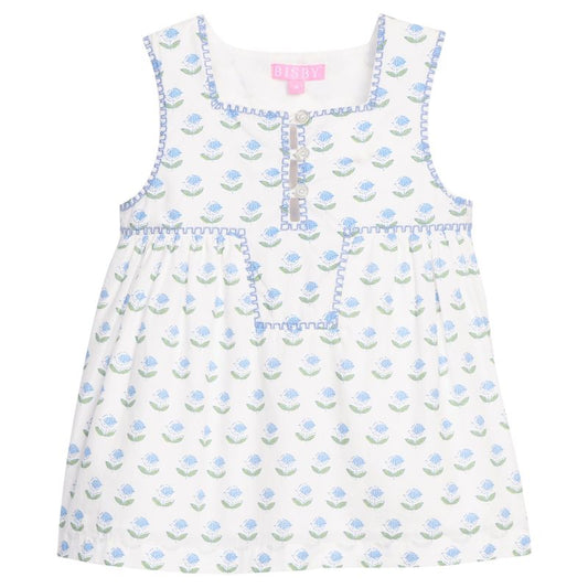 Bisby Keystone Top- Blue Tulip Block Print