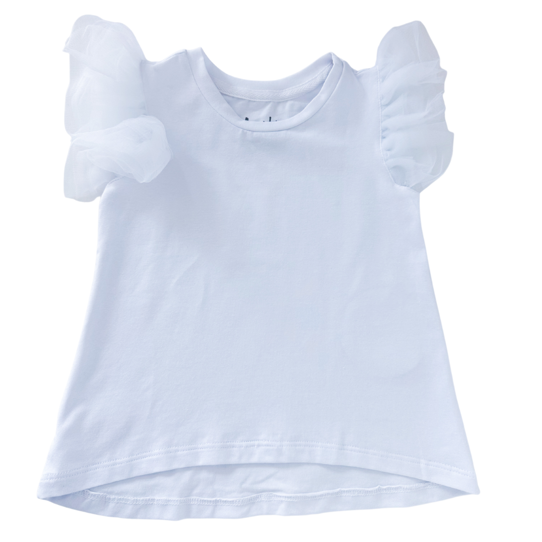 Azarhia Kids Tulle Ruffle Shirt - White