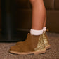 Glitter and Suede Chelsea Boots in Camel