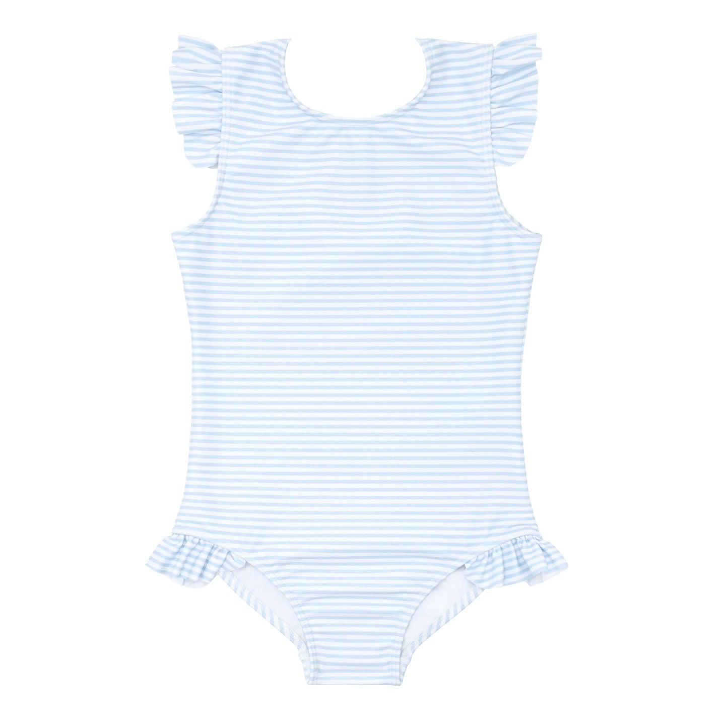 Minnow Powder Blue Stripe Ruffle Sleeve One Piece Rash Guard