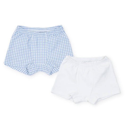 Lila and Hayes James Boys' Underwear Set - Light Blue Box Plaid & White